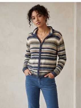 Tiara International vintage blue Multicolor Striped Cardigan size S